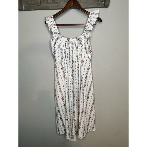 White Floral Smocked Midi Dress Cottagecore Prairie Women's Size S - Picture 4 of 6